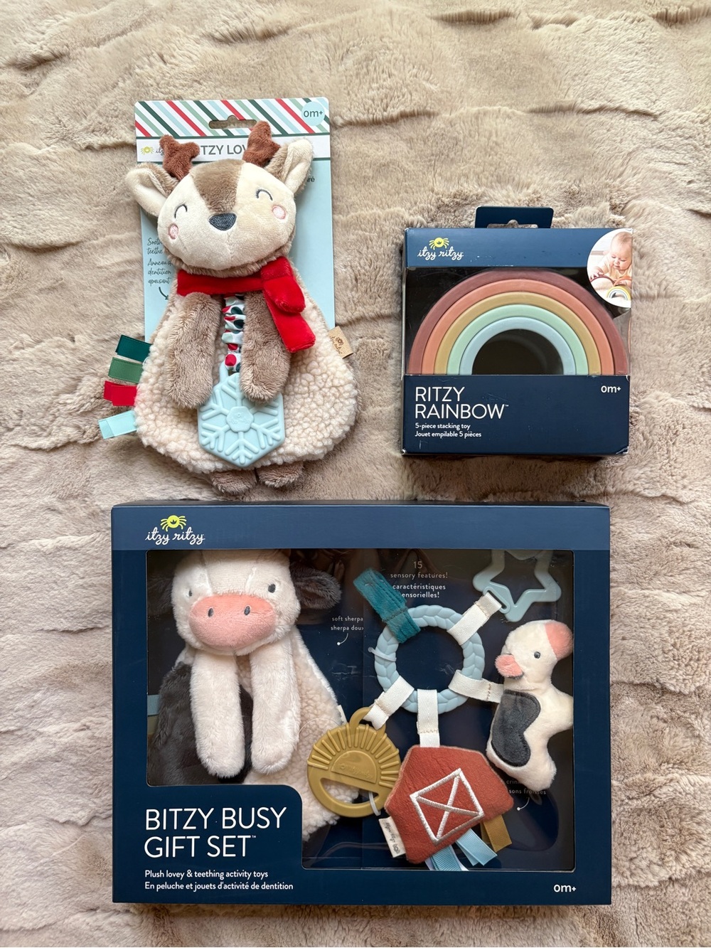 Itzy Ritzy Toy Bundle Bitzy Busy Gift Set, Ritzy Rainbow, Itzy Lovey Reindeer